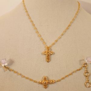Brazilian Citrine Cross Necklace/Bracelet in 18K Yellow Gold